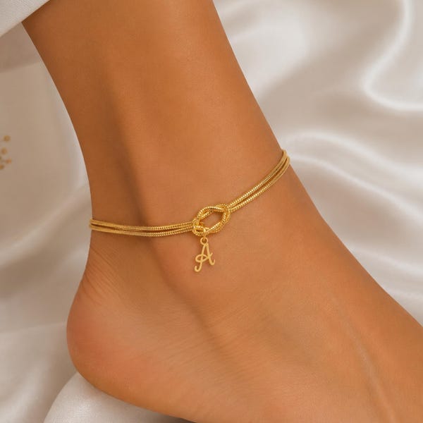 Personalized Initial Anklet, Gold Letter Anklet, Dainty Snake Chain Jewelry Gift for Her