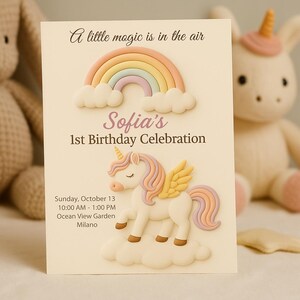 Unicorn Birthday Invitation Template • Editable Canva Invite • Pastel Rainbow Girl Party • Digital Download • WhatsApp & Printable