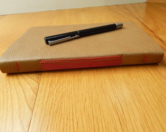 Leather Longstitch Journal in Golden Brown and Red - Notebook, Sketchbook, Travel Journal. Gifts for Men.