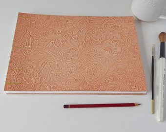 Leather Sketchbook, Drawing Book. Large Embossed Leather Hand Bound Book. Gifts for Artists. Luxury Gifts.