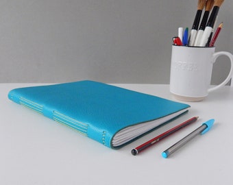 Large A4 Leather Sketchbook, Drawing Book. Turquoise Leather Hand Bound Sketch Book. Luxury gift. Gifts for Artists.