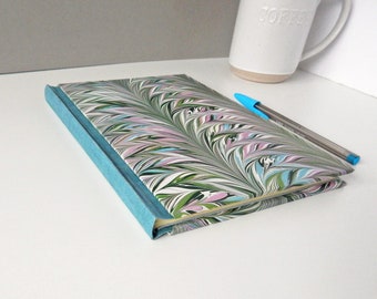 Journal, Notebook with marbled paper. Handmade gift. A5 Journal with cream ruled pages.  Luxury Gift for writers.