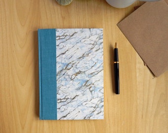 Address book, Carrara marble and aqua cloth, A5 hardcover.  Letter writing. Hostess gift, new home.