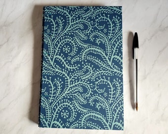 Sketchbook. Cyanotype Seaweed design.  Secret Belgian Binding. Gifts for Artists.