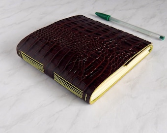 Brown Crocodile Journal, Sketchbook with green felt lining. Gifts for Men. Gifts for Dad. Luxury Gifts.