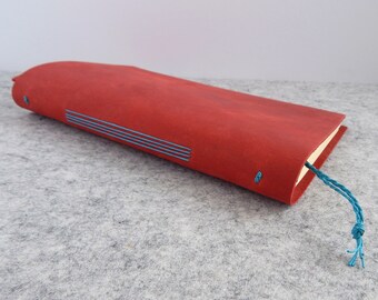 A5 Red Rust Leather Journal set. Longstitch binding. Matching Bookmark. Gifts for Men.