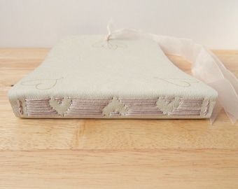 Leather Wedding Guest Book with Stitched Heart Design - Made to Order. Blush, Peach, Green, Blue, Cream, White.