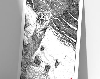 Planet of the Apes Art Print: Sunken Statue of Liberty Surreal Drawing (Digital Download)