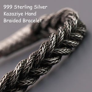 999 Sterling Silver Kazaziye Hand Braided Bracelet, Oxidized Woven Kazaziye Bracelet Men, Viking Weaved Bracelet Women, Birthday Gift Him Father Dad