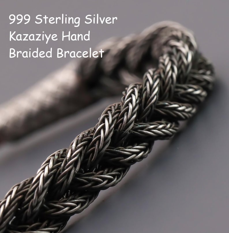 999 Sterling Silver Kazaziye Hand Braided Bracelet, Oxidized Woven Kazaziye Bracelet Men, Viking Weaved Bracelet Women, Birthday Gift Him Father Dad