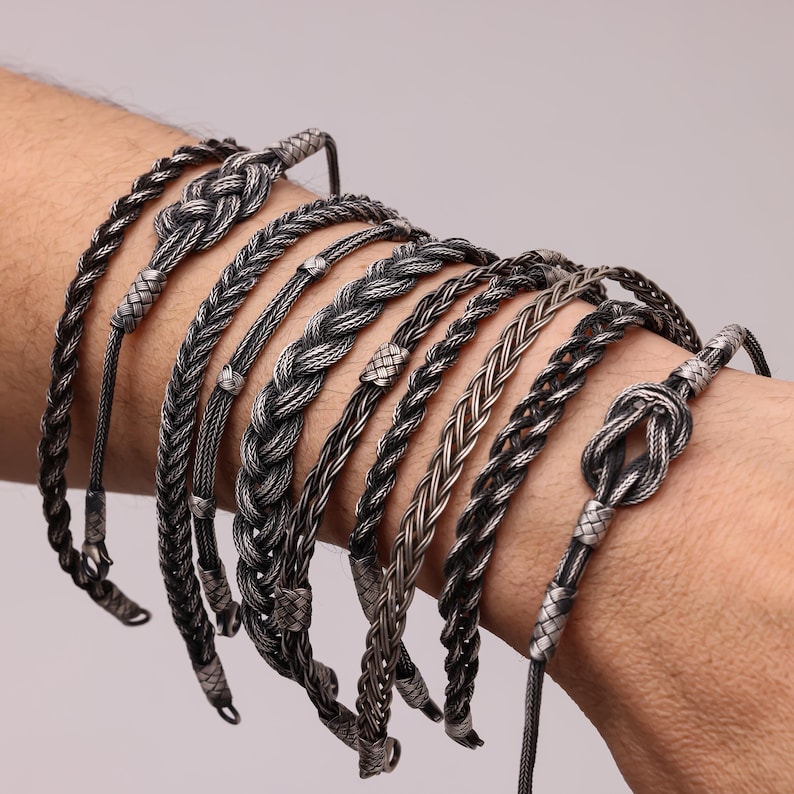 999 Sterling Silver Kazaziye Hand Braided Bracelet, Oxidized Woven Kazaziye Bracelet Men, Viking Weaved Bracelet Women, Birthday Gift Him Father Dad