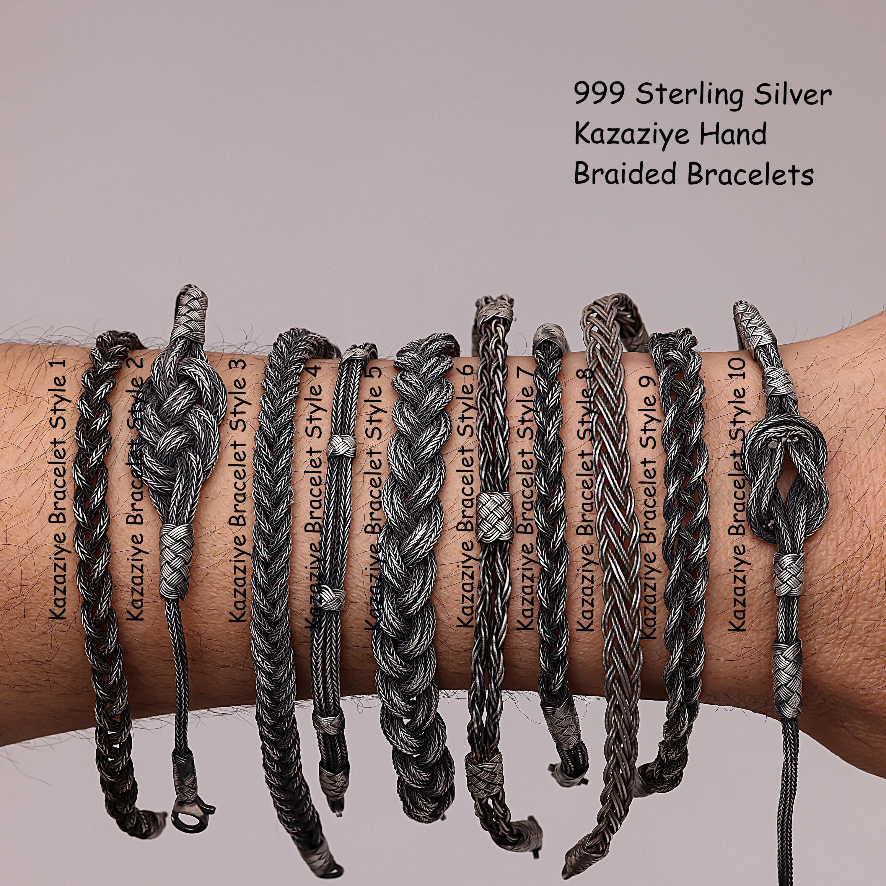 999 Sterling Silver Kazaziye Hand Braided Bracelet Men, Oxidized