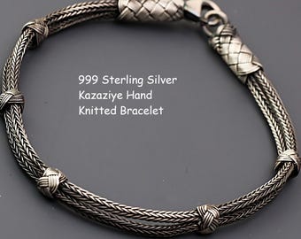 999 Sterling Silver Kazaziye Hand Braided Bracelet Men, Oxidized Celtic Woven Viking Weaved Bracelet, Birthday Anniversary Gifts Him Her Dad
