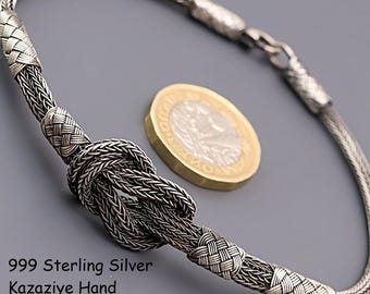 999 Sterling Silver Kazaziye Hand Knitted Knot Bracelet Men, Oxidized Knotted Braided Viking Woven Bracelet, Birthday Anniversary Gifts Him