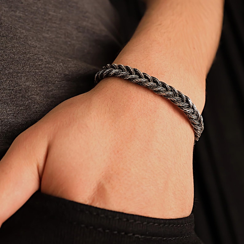 999 Sterling Silver Kazaziye Hand Braided Bracelet, Oxidized Woven Kazaziye Bracelet Men, Viking Weaved Bracelet Women, Birthday Gift Him Father Dad