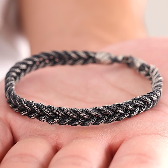 999 Sterling Silver Kazaziye Hand Braided Bracelet Men, Oxidized Woven Celtic Viking Weaved Bracelet Women, Birthday Anniversary Gifts Him
