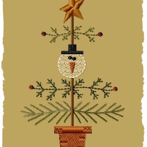 Primitive Maschinenstickerei-Schnee Weihnachtsbaum-4x4-INSTANT DOWNLOAD