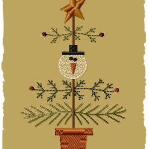 Primitive Machine Embroidery Design-Snow Christmas Tree-4x4-INSTANT DOWNLOAD