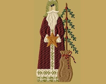 Primitive Machine Embroidery Design-Father Christmas--Version 1-- (4X4) INSTANT DOWNLOAD