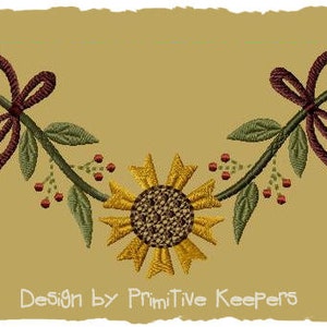 Primitieve Machine Borduurontwerp-Zonnebloem Garland--Versie 1--(5X7)-INSTANT DOWNLOAD