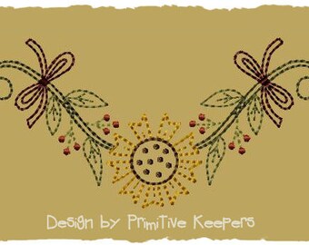 Primitive Machine Embroidery Design-Sunflower Garland--Version 2--(5X7)-INSTANT DOWNLOAD