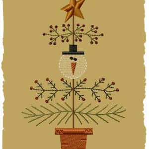 Primitive Maschinenstickerei Design-Schnee Weihnachtsbaum-13x18cm-INSTANT DOWNLOAD