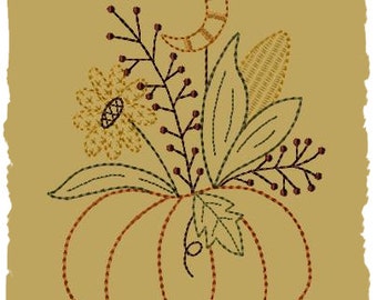Primitive Machine Embroidery Design-Moonlite Pumpkin--Version 2--(5x7)-INSTANT DOWNLOAD