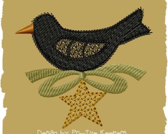 Primitive Machine Embroidery Design-Crow Spring Ornie-- (4x4)-INSTANT DOWNLOAD
