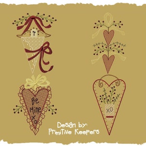 Primitive Machine Embroidery Design-Be Mine Mini Collection 1--4x4 SET-INSTANT DOWNLOAD