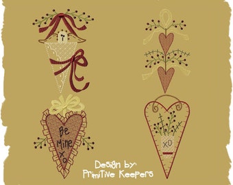 Primitive Machine Embroidery Design-Be Mine Mini Collection 1--5X7 SET-INSTANT DOWNLOAD