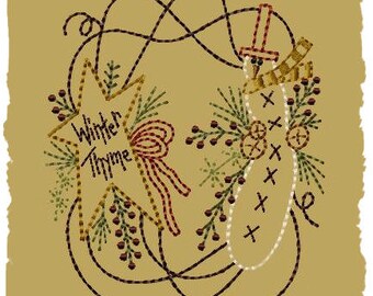 Prim Winter Wreath-Machine Embroidery Design~Version 2-(5x7)-INSTANT DOWNLOAD