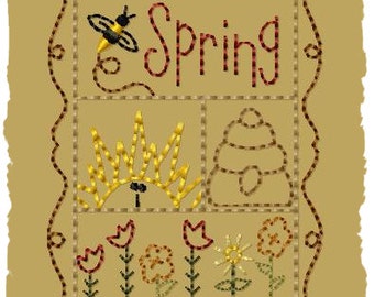 Primitive Machine Embroidery Design-Spring Sampler--Version 2--(4x4)-INSTANT DOWNLOAD