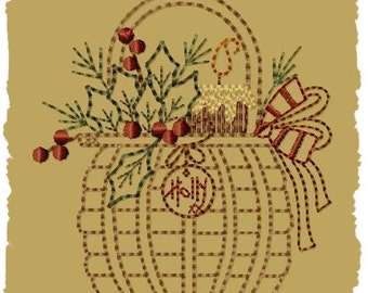 Holly Basket--Version 2--4x4-INSTANT DOWNLOAD