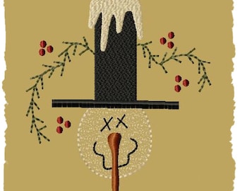 Primitive Machine Embroidery Design-Snowman With Hat -4x4-INSTANT DOWNLOAD