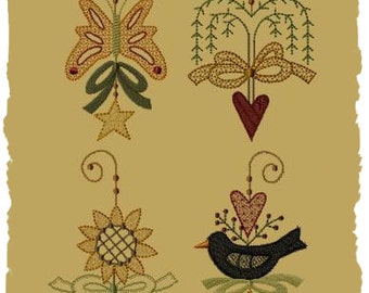 Primitive Machine Embroidery Design-Wire Spring Ornies Collection-5x7 SET-INSTANT DOWNLOAD
