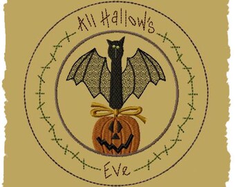 Primitive Machine Embroidery Design-All Hallows Eve Candle Mat-8 Inch-INSTANT DOWNLOAD