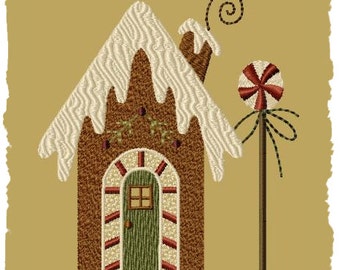 Primitive Machine Embroidery Design-Gingerbread House 1--Version 1-- (5 x 7)--INSTANT DOWNLOAD