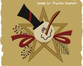 Primitive Machine Embroidery-Star Snowman--Version 1--5X7-INSTANT DOWNLOAD