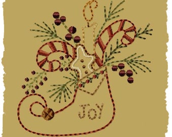 Primitive Machine Embroidery Design-Joy Stocking ~ Version 2--(4x4)-INSTANT DOWNLOAD