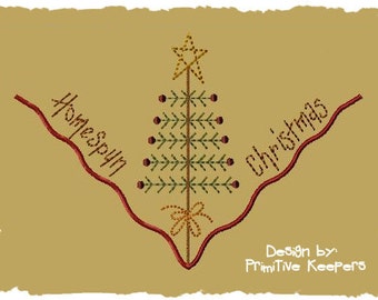 Primitive Machine Embroidery Design-Homespun Christmas Bread Cloth/Corner Design  (4 x 4)-2 Designs-INSTANT DOWNLOAD