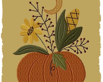 Primitive Machine Embroidery Design-Moonlite Pumpkin--Version 1--(5x7)-INSTANT DOWNLOAD