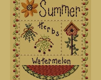 Primitive Machine Embroidery Design-Summer Sampler--Version 1--(4x4)-INSTANT DOWNLOAD