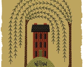 Primitive Machine Embroidery Design-Willow Hill- Version 1-5X7-INSTANT DOWNLOAD
