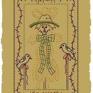 Primitive Machine Embroidery Design-Raffia Scarecrow--Version2--(5 x 7)-INSTANT DOWNLOAD