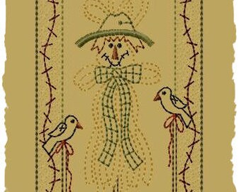Primitive Machine Embroidery Design-Raffia Scarecrow--Version2--(5 x 7)-INSTANT DOWNLOAD