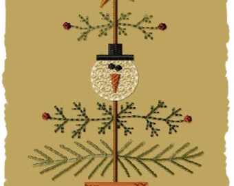 Snowman Christmas Tree--4x4-INSTANT DOWNLOAD