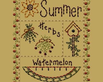 Primitive Machine Embroidery Design-Summer Sampler--Version 2--(4x4)-INSTANT DOWNLOAD