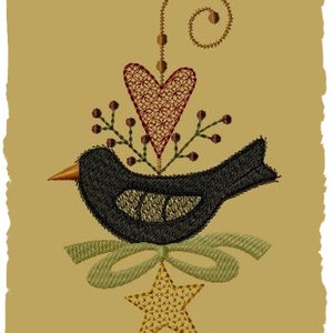 Primitive Machine Embroidery Design-Crow Spring Ornie--(5x7)-INSTANT DOWNLOAD