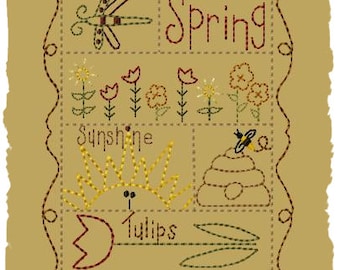 Primitive Machine Embroidery Design-Spring Sampler--Version 2-- (5x7)-INSTANT DOWNLOAD