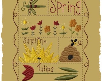 Primitive Machine Embroidery Design-Spring Sampler--Version 1--(5x7)-INSTANT DOWNLOAD